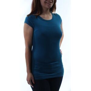 HEARTS AND HIPS Womens Blue Short Sleeve Jewel Neck T-Shirt Size: S